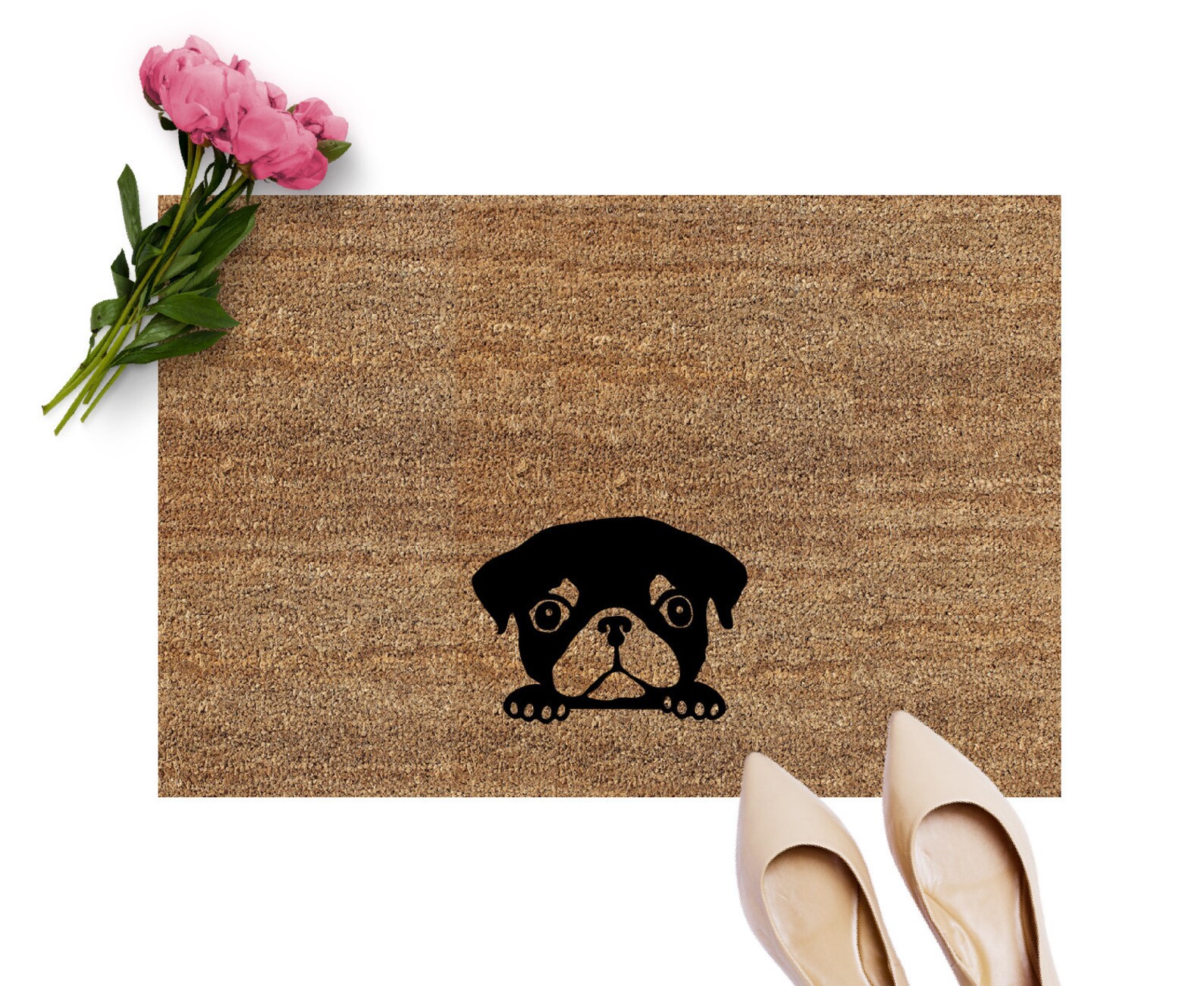 Peeking Pug Door Mat Pug Doormat Dog Etsy