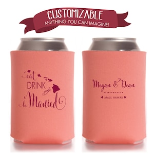 Hawaii State Eat Drink Can Cooler Wedding Favors, Fun Wedding Party Gifts Wedding Anniversary Party Gifts Custom Beverage Can Cooler 1D19N21