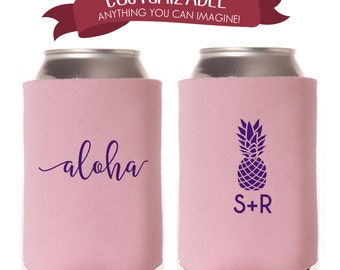 Custom Aloha Hawaiian Can Coolie, Wedding Party Favors D100