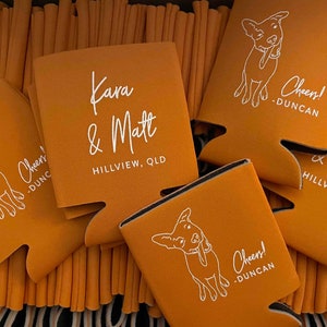 Illustrieren Sie Ihr Haustier, Haustierporträt-Hochzeits-Gastgeschenk, Personalisierter Hochzeit-Dosenkühler, Getränkehalter, D465 Chick Design Boutique
