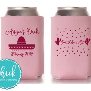 Fiesta Bachelorette Party & Sombrero Custom Can Cooler Personalized Wedding Favor Party Gift Anniversary Favor Engagement Favor 3D398a