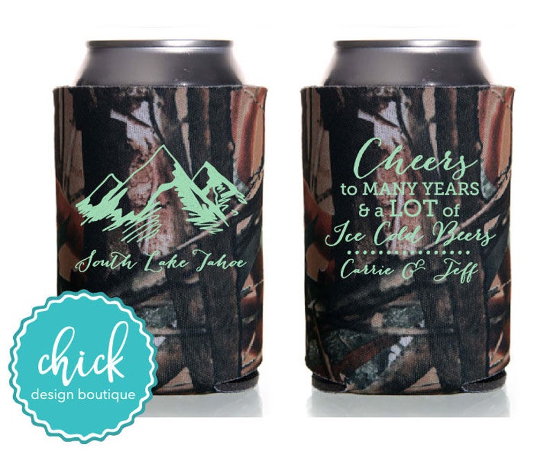 Mountains Cheers to Cold Beers Can Cooler Wedding Favors Fun Etsy