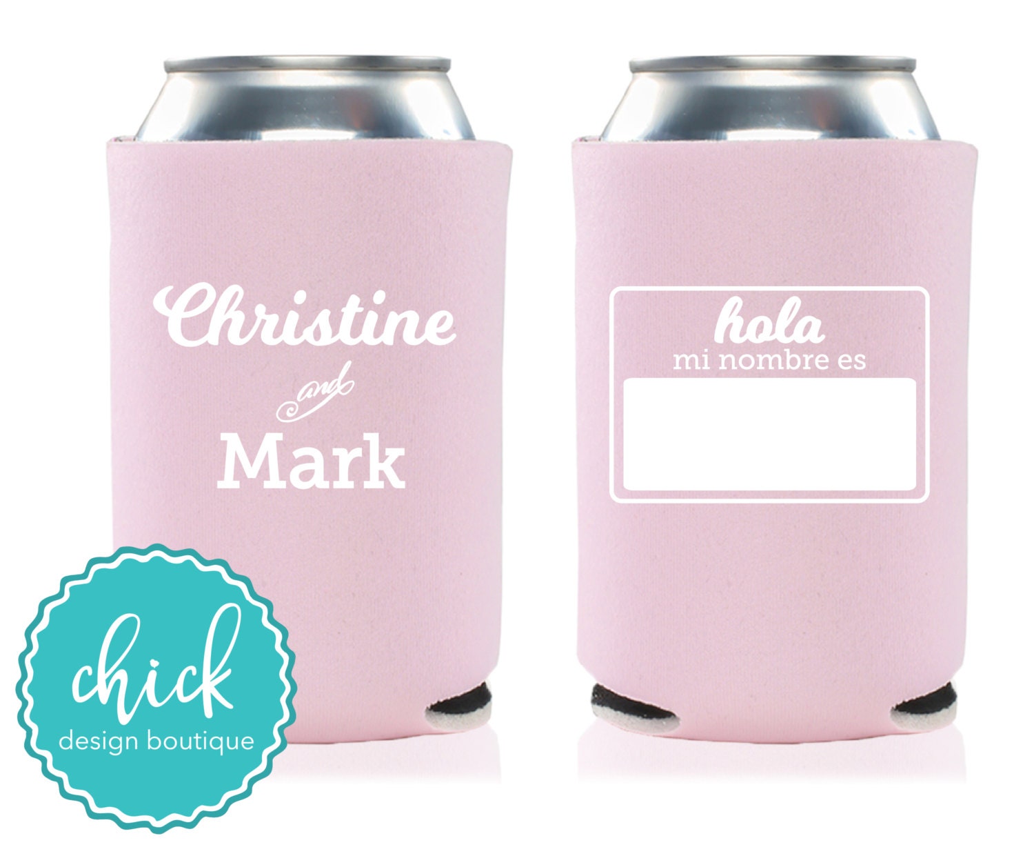 Spanish Name Tag, Hola Mi Nombre Es - Custom Can Cooler Personalized Wedding Favor Party Gift Anniversary Favor Engagement Favor  2D243