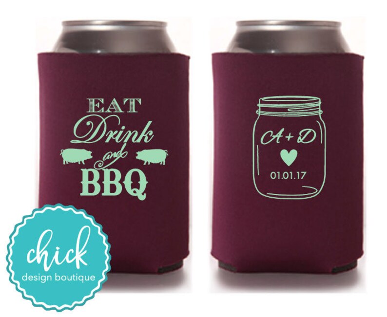 Eat Drink /& BBQ Mason Jar Can Cooler Wedding Favors Fun Wedding Party Gifts Wedding Anniversary Party Gifts Custom Beverage Can Cooler 1D293