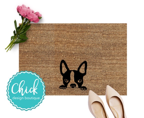 Boston Terrier Peeking Door Mat Pet Doormat Dog Welcome Fall Doormat Graphic Doormat