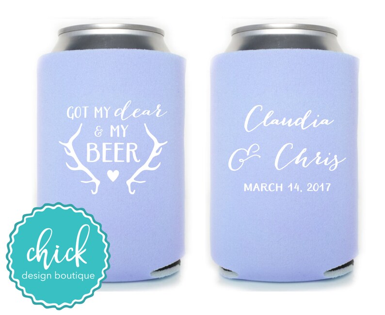 Got My Dear and My Beer Antlers Heart Custom Can Cooler Personalized Wedding Favor Party Gift Anniversary Favor Engagement Favor 3D190 image 2