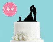 Couple Kissing with Yorkie Dog Wedding Cake Topper