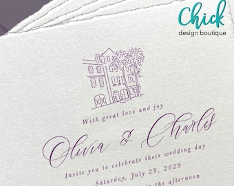 Rainbow Row, Charleston SC Venue Illustration | Wedding Invitation Sketch | DIGITAL DOWNLOAD