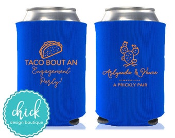 Taco Bout an Engagement Party, A Prickly Pair - Custom Can Cooler Personalized Wedding Favor Party Gift Anniversary Favor Shower Favor 2D408