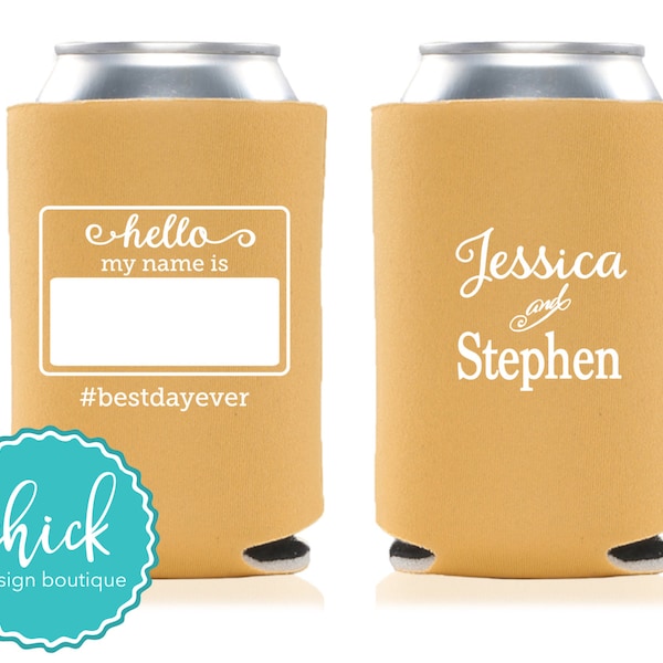 Gepersonaliseerde bruiloft bedankje blikkoeler, aangepast naamplaatje ontwerp D242