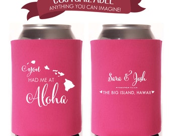 Personalized Hawaiian Can Cooler: Aloha Wedding Favors D110N21