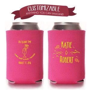 On Island Time Beach Can Cooler Wedding Favors, Fun Wedding Party Gifts Wedding Anniversary Party Gifts Custom Beverage Can Cooler 1D10N1