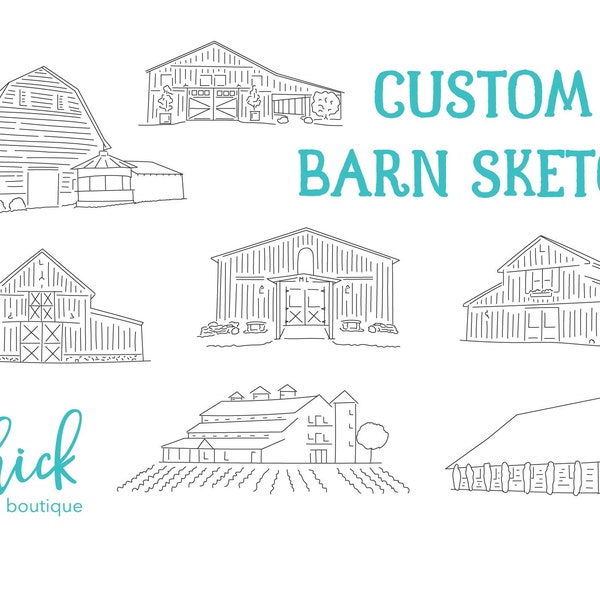 Custom Barn Illustration, Venue Sketch, Foil Art Print Available, Digital File included with Art Print Chick Design Boutique