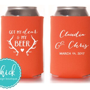 Got My Dear and My Beer Antlers Heart Custom Can Cooler Personalized Wedding Favor Party Gift Anniversary Favor Engagement Favor 3D190 image 1