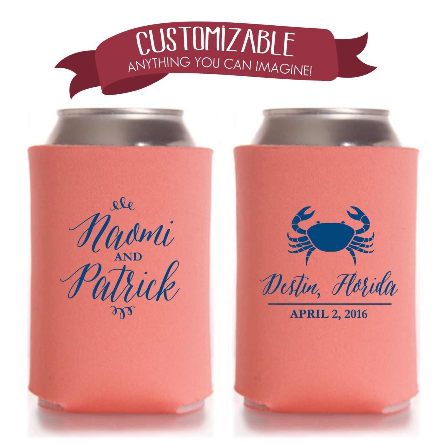 Personalized Custom Crab Can Cooler Wedding Favor Fun Wedding Party Gifts Wedding Anniversary Party Gifts Custom Beverage Can Cooler 1D124