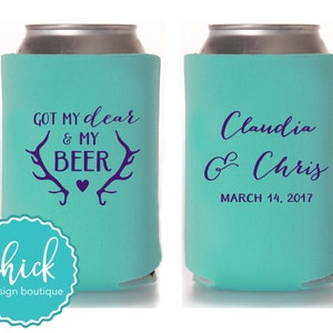 Got My Dear and My Beer Antlers Heart Custom Can Cooler Personalized Wedding Favor Party Gift Anniversary Favor Engagement Favor 3D190 image 3