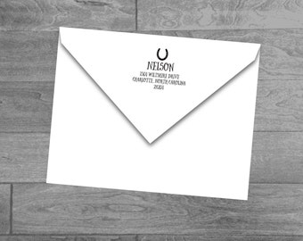 Horseshoe Custom Wood Mounted or Self Inking  Return Address Stamp Square