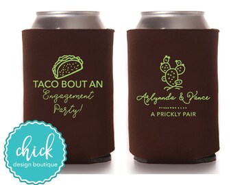 Personalized Engagement Party Can Coolers, Taco & Cactus Design D408