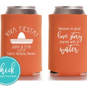 Viva Fiesta & Sombrero, with Event Date - Custom Can Cooler Personalized Wedding Favor Party Gift Anniversary Favor Shower Favor 1D406a