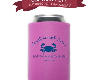 Tropical Crab Can Cooler, Custom Wedding Favors, Party Gifts D32