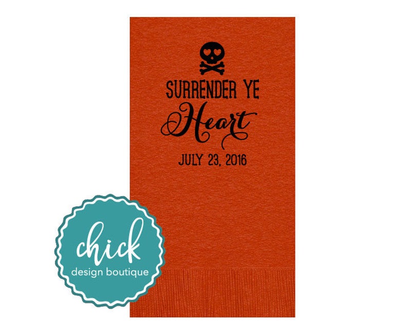 Pirate Skull Towel Napkins Wedding Decor Wedding Rehearsal Dinner Anniversary Party Gifts Custom Guest Towel 2D360 Surrender Ye Heart
