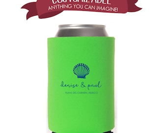 Custom Beach Shell Can Cooler, Wedding Party Favors D25