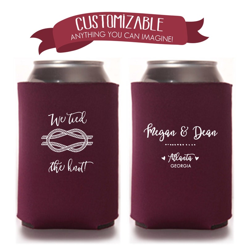 We Tied the Knot Can Cooler Wedding Favors Fun Wedding Party Gifts Wedding Anniversary Party Gifts Custom Beverage Can Cooler 3D17N19