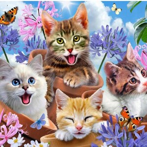 Kit de peinture à numéros pour enfants et adultes - 4 chats mignons | Grande toile 47 x 58 cm | Activité artisanale familiale | Cadeau pour amoureux des chats | Créations faciles à faire soi-même