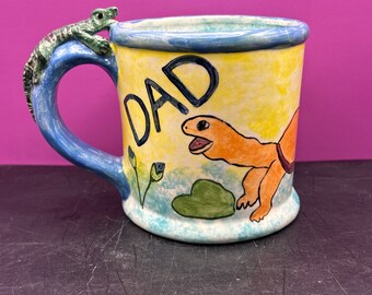 Leaping Frog & Lizard Dad Mug | Handmade | Hand-painted | Ceramic | Teacher Gift | 16oz Reptile Coffee Cup