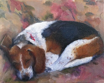 Nap On The Couch - Blank Card of Original Beagle Dog Painting by Nancy Cuevas