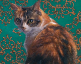 Precious -  Blank Card of Original Oil Cat Painting by Nancy Cuevas