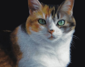 Calico Cat -  Blank Card of Original Oil Painting by Nancy Cuevas