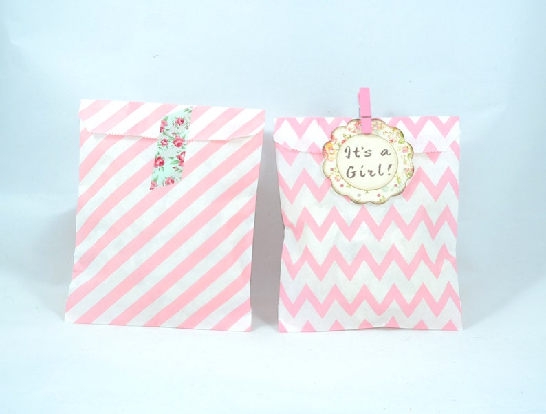 Pink Party flat favor paper bags Goodie Bags Chevron Etsy