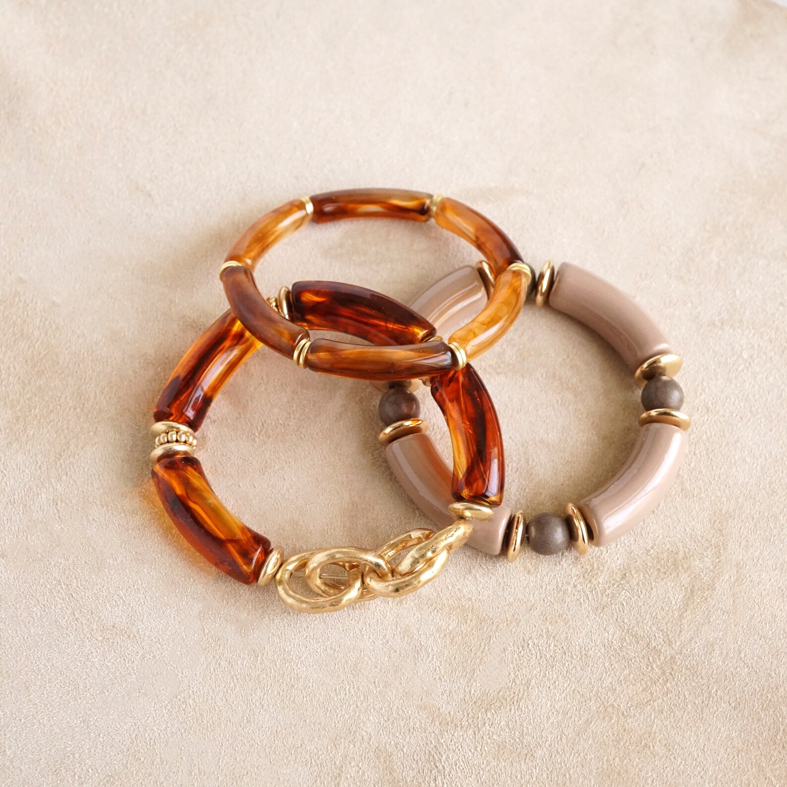 Acrylic Tubes Tortoise Chunky Chain Beaded Elastic Stretch Etsy