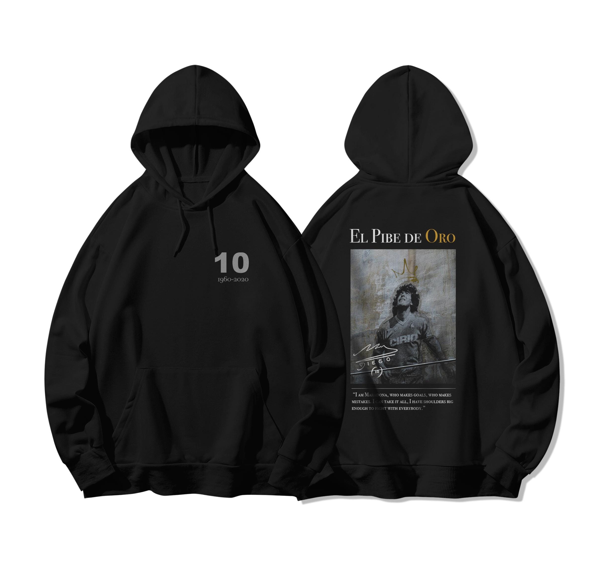 Sweat Diego Maradona Gris – Capuche Ou Col Rond – Pibe De Oro 10 – Homme