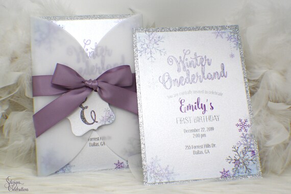 Winter Onederland Invitation, Winter birthday invitation girl, Girl snowflake invitation, Winter wonderland invitation, Lavender and Blue Il_570xn