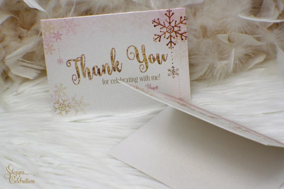 Thank you Cards, Winter Wonderland Thank you Cards, Onederland Thank you cards, Rose gold cards, Thanks, Snowflakes, Gold, Party Thank you Il_570xn