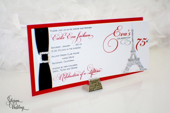 Paris Invitations - Platinum and Pearls theme | Elegant Invitation | Buckle | Broach | Crystals | Pearl design | Eiffel tower Il_570xn