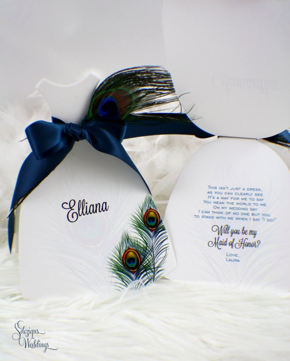 Be my bridesmaid, flower girl, maid of honor, matron of honor - Peacock feather design Il_570xn