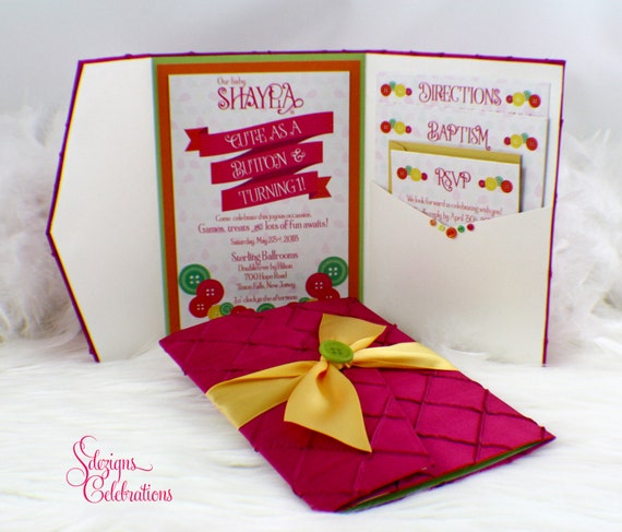 Cute as a Button - Fabric Pocketfold Birthday Invitation Il_570xn