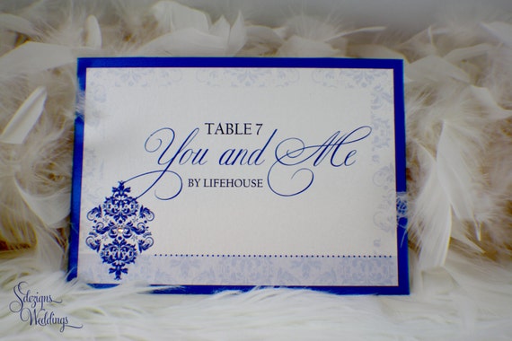 Table Names / Table Numbers / Set of 10 / Damask Pattern / Royal Blue / Gray / Reception decor / Wedding Stationery Il_570xn