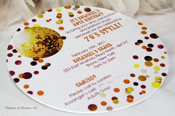 Funky 70s Disco Ball Birthday Invitation / 70 party / Groovy invitation / Round / Retro / Hipster / Set of 10 Il_570xn