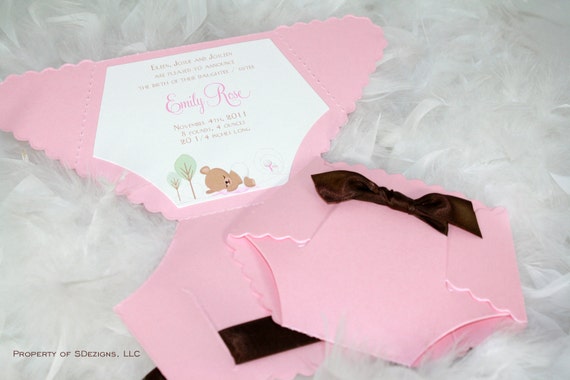 Diaper invitation, Baby shower invite, Baby shower diaper invite, Bear invitation, Girl Baby Shower, Teddy Bear Baby, Pink Diaper Il_570xn