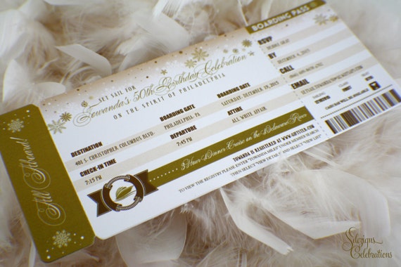 Boarding Pass Invitations | 50th Birthday | Dinner Cruise | Winter boarding pass | Travel invitation | Gold | Nautical | Ship boarding pass Il_570xn