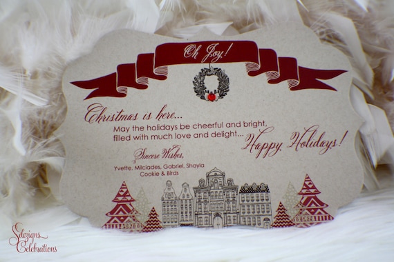 A day in town Holiday Greeting Card | Merry Christmas | Happy Holidays | Business holiday | Red | Christmas tree | Crystal | Joy | Wreath Il_570xn