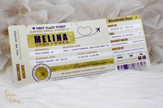 Boarding Pass Invitation | Bridal Shower Invite | Travel Bridal Shower | Gold | Purplel Boarding Pass Invite | Travel invite | Destination Il_570xn