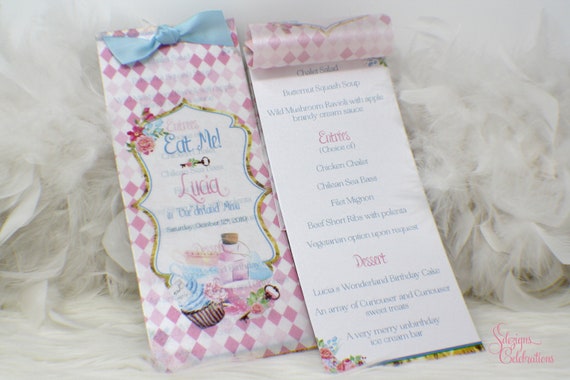 Alice in Wonderland Menu, Party Menu, Event Menu, Onederland, Dinner Menu, Party Decor, Lux Table Decor, Birthday Table Detail, Set of 10 Il_570xn