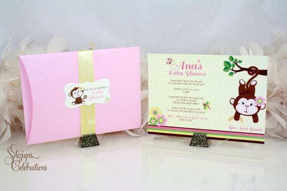 Girly Monkey Baby Shower or Birthday Invitation Il_570xn