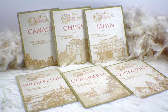 Around the World Table Names or Numbers - Set of 10 | Travel | Country | Countries | City | Cities | Landmarks | Glitz | Couture | Glitter Il_570xn