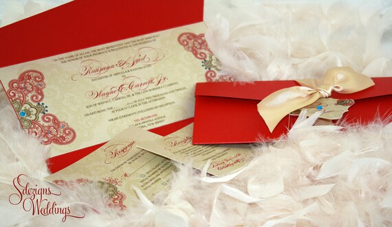 Indian Wedding Invitation, Henna Wedding Invitation, Hindu Wedding Invitation, Red and Gold Invitation, Gorgeous Indian invitation, Elegant Il_570xn